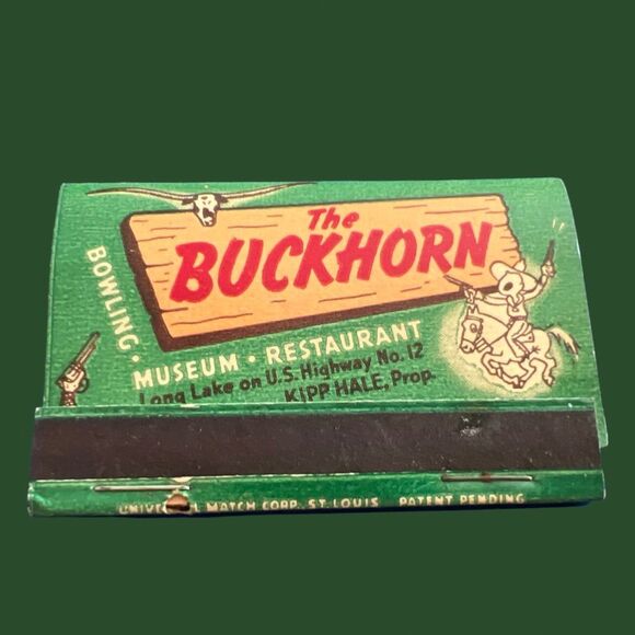 Vintage The Buckhorn Hwy 12 MN Kipp Hale Prop 40 Strike Full Matchbook Unstruck - Picture 1 of 3
